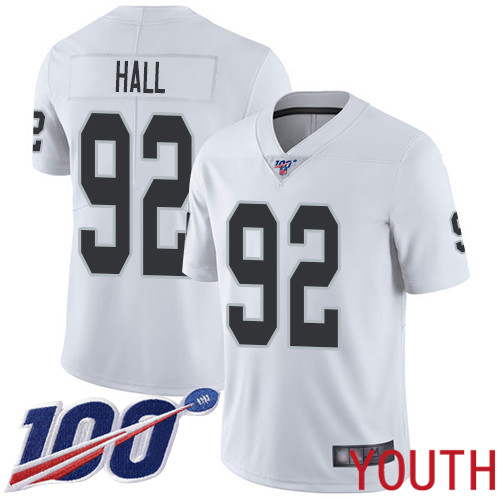 Oakland Raiders Limited White Youth P J Hall Road Jersey NFL Football 92 100th Season Vapor Untouchable Jersey